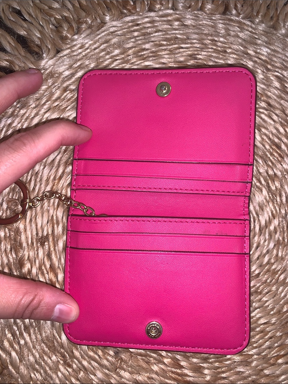 Coach Pink Pebbled Leather Bifold Card Case Keychain - Picture 3 of 5